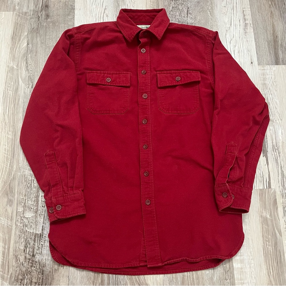 LL Bean Mens Flannel Heavyweight Red Medium Tall